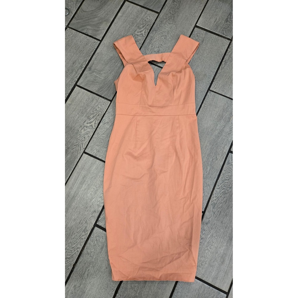 ASOS Peach V-Neck Midi Sheath Dress with Back Cutout Detail Size US 8